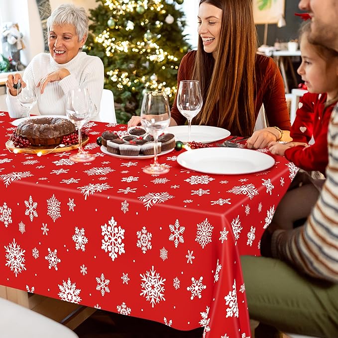 QZYL 12 Pack Christmas Table Cloths, 54" x 108" Holiday Plastic Tablecloth, Snowflakes Disposable Tablecloth Xmas Rectangle Tablecover, Christmas Table Decorations Holiday Party Decor