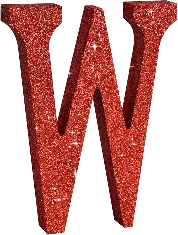 TONIFUL 8 Inch Red Glitter Letter W Table Centerpiece A-Z Red Birthday Party Decorations,Red Alphabet W for Birthday,Chrismas,Graduation,Bridal Shower,Wedding,Anniversary Party Supplies