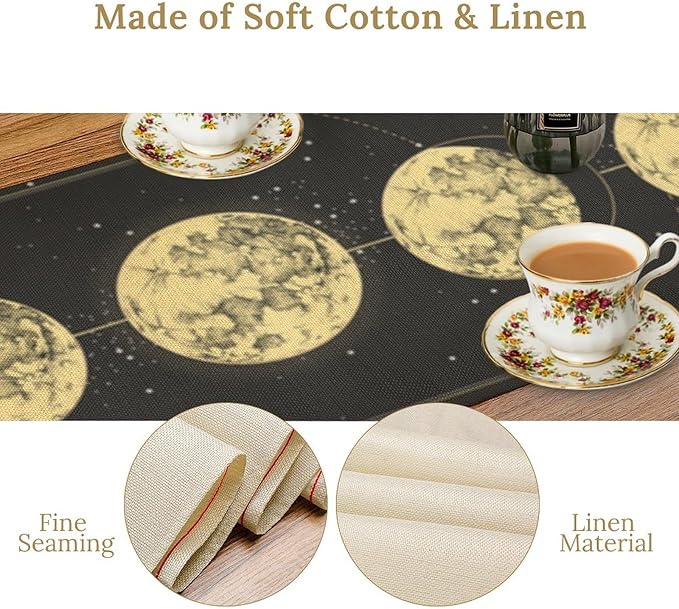 Sun Moon Table Runner, Mysterious Universe Milky Way Interstellar Space Western Traditional Elements able Runner for Party Living Room Home Kitchen Dinner Table Runner 13x60 Inch