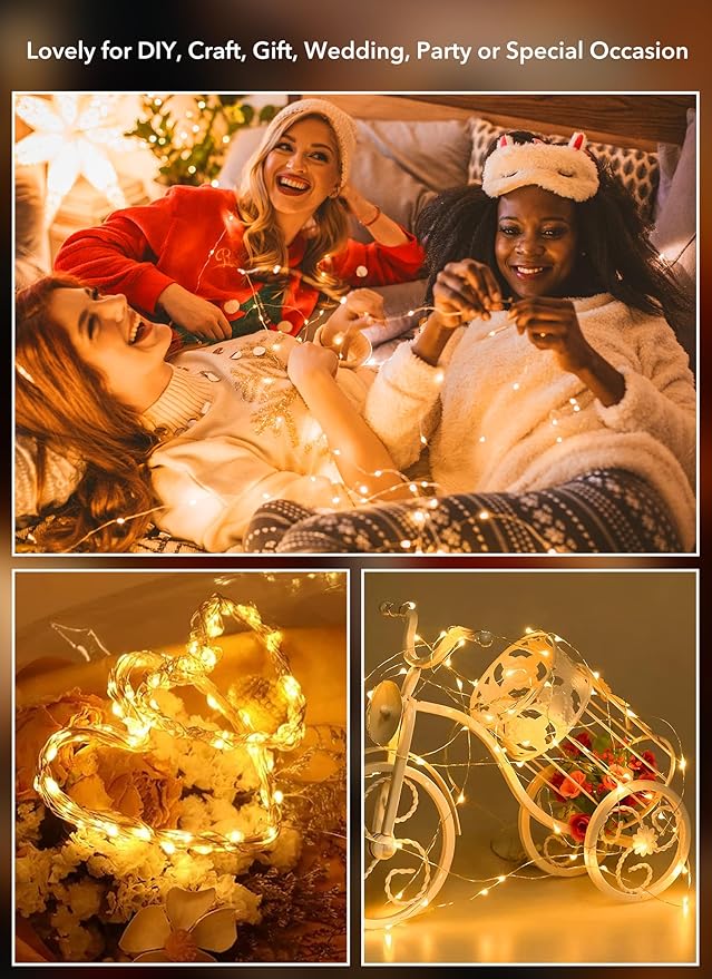 Minetom 12 Pack Fairy Lights Battery Operated -7ft 20 LED Silver Wire String Lights, Waterproof Mini Firefly Lights for DIY, Wedding, Mason Jars, Crafts, Christmas Garlands, Party Decor