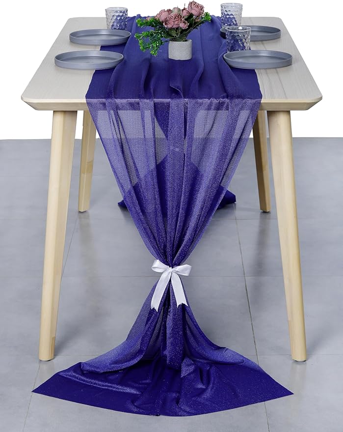 MDS Halloween Chiffon Table Runner - 20 Pack, 29 x 170 Inches, 14ft Each - Sheer Spooky Table Runners for Haunted House Parties, Trick-or-Treat Tables, Witchy Décor, Wedding & Events - Royal Blue