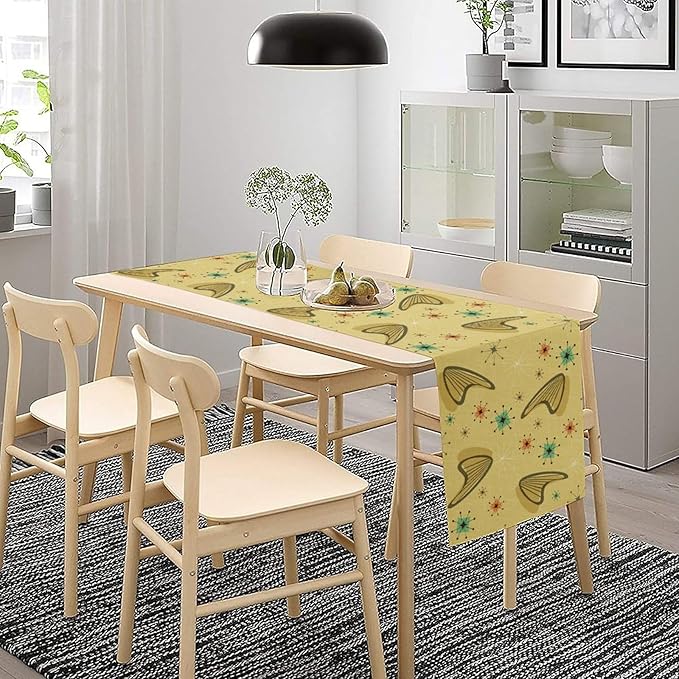 Mid Century Table Runner, Modern Atomic Pattern Absctract Geometric Retro 1950S 1960S Dinner Runner for Home Kitchen Dining Table Decoration, 13x90 Inch