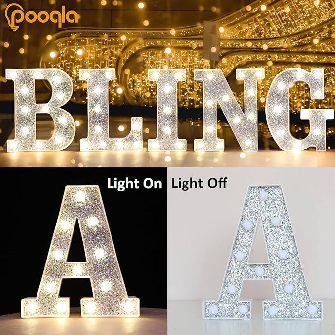 Pooqla Light Up Letters, LED Marquee Letters for Silver Birthday Decorations, Battery Powered Night Light Teenager Girl Room Decor, Gift for Girls Boys Wedding Bedroom Christmas Party Decor, Letter C