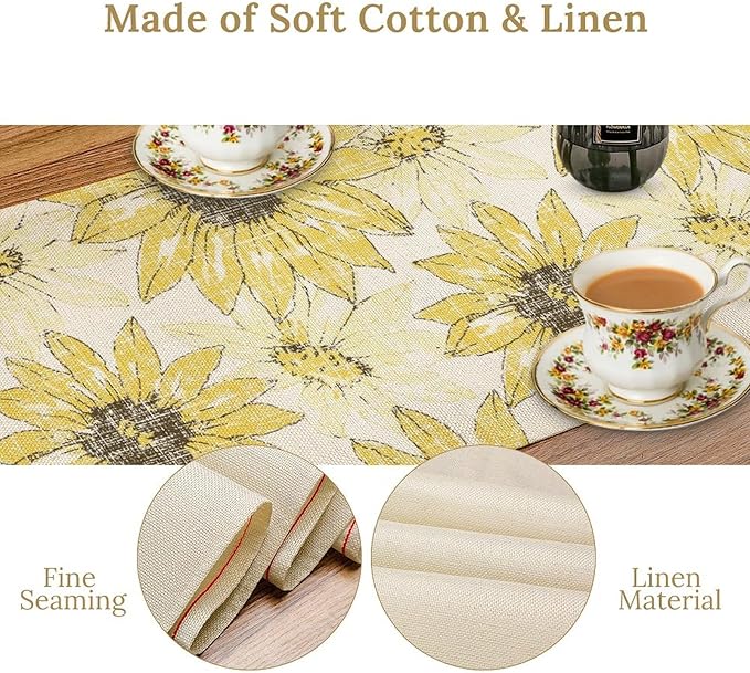Chrysanthemum Vintage Floral Table Runner, Elegant Grunge Gray Sunflower Spring Summer Elegant Pattern Artichokes Flower Table Runner for Party Kitchen Dining Living Room Decor, 13x36 Inch