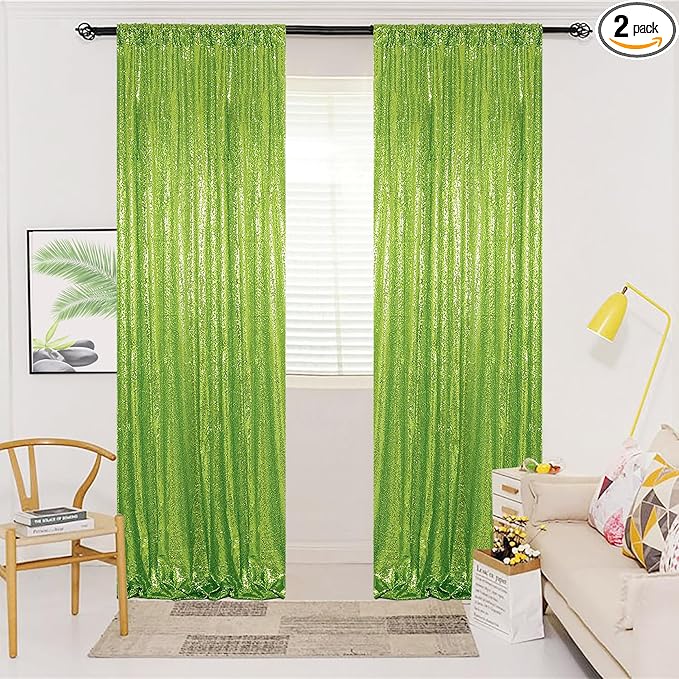 ShinyBeauty 4x10ft Olive Green Sequin Backdrop | 2 Panels Glitter Curtains for Photography, Wedding, Party, and Event Decor