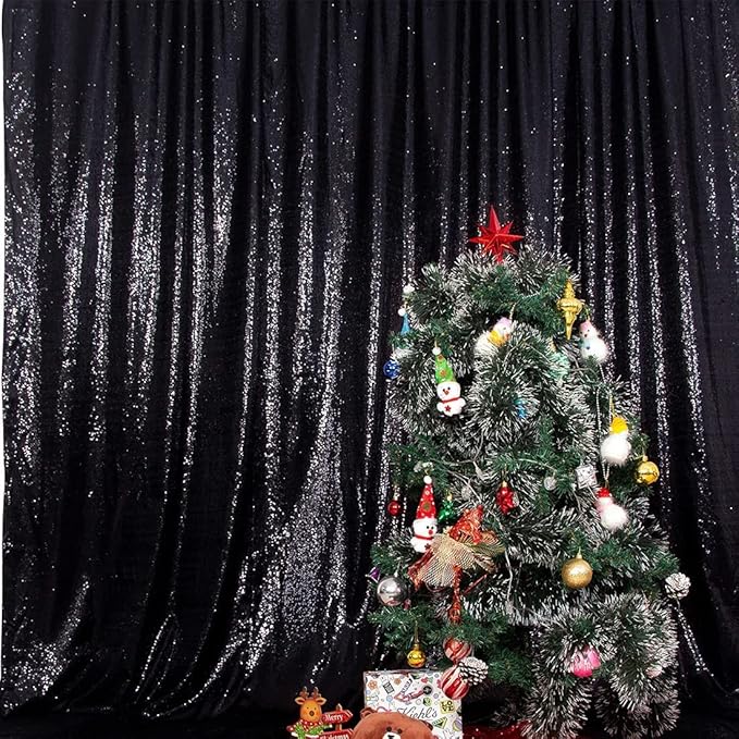 Poise3EHome 8Ft x 10Ft Black Sequin Backdrop, Glitter Thick Sequin Background Drapes, Sequence Xmas Thanksgiving Backdrop for Wedding Party Holiday Festival Decor