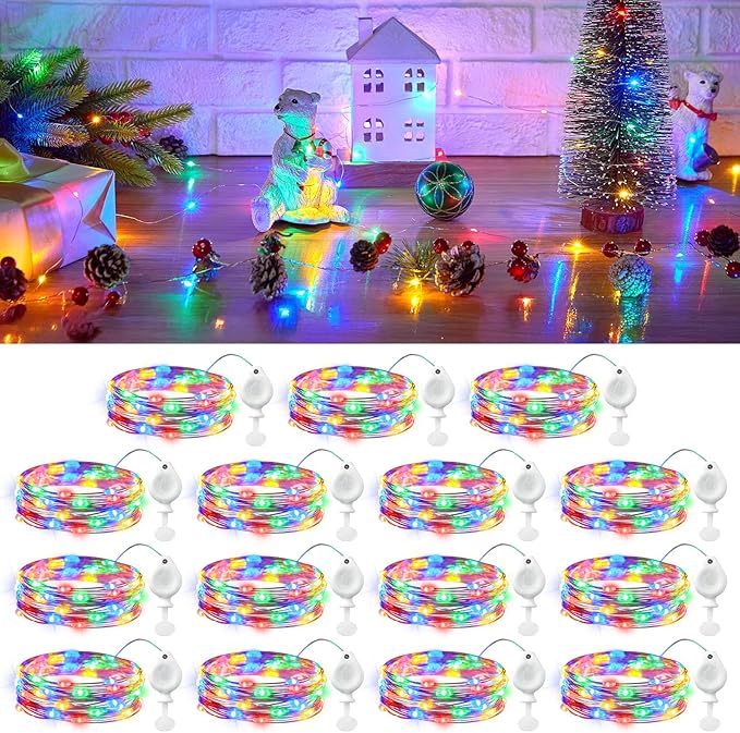 Brightown 14 Pack Multicolor LED Fairy Lights Battery Operated String Lights, 7ft 20LED Waterproof Silver Wire String Lights, Firefly Starry Moon Lights for Mason Jars DIY Christmas Wedding Party