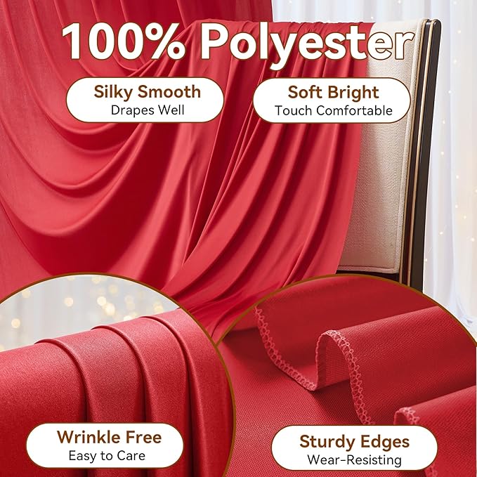 10×14ft Wrinkle Free Red Backdrop Curtain for Wedding Parties,2 Panels 5×14ft Height Soft Silky Polyester Backdrop Drapes Red Photo Back Ddrop Curtains for Event Photography Christmas Background Cloth