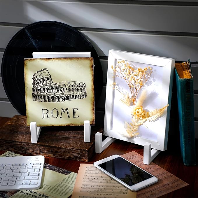 Sweetude 2 Pcs Large Plate Stands for Display Metal Frame Plate Holder Display Stand Decorative Table Top Easels for Picture, Book, Platter, Photo Easel(White,8 Inch)