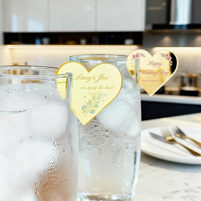100 Pcs Wine Glass Name Tags, Personalized Wedding Drink Tags Reusable Circle Acrylic Labels Rim of Glass, Drink Markers to Write for Wedding Engagement Birthday Party Decorations