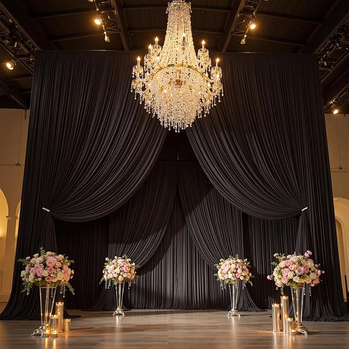 50ft x 15ft White Wrinkle Free Backdrop Curtain for Wedding Party, Silky Polyester Fabric Drapes Backdrop, 10 Panels 15ft Photo Back Drop Curtains for Baby Shower Photography Stage Background Cloth