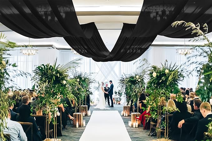 6 Panels Black Ceiling Drapes for Wedding, 5ftx40ft Ceiling Drapes Cheesecloth Sheer Fabric Curtain Wedding Arch Draping Fabric Romantic Ceilings Decorations for Weddings Party Ceremony Stage