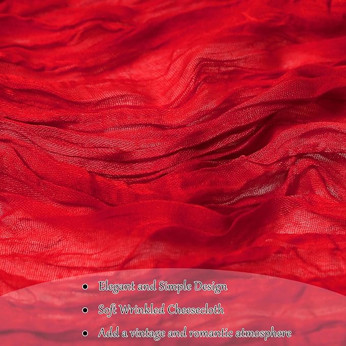 10-Pack Red Cheesecloth Table Runners – 10FT (35x120 Inch) Boho Rustic Gauze Fabric Cheese Cloth Table Runner for Weddings, Baby Showers, Bridal Shower, Farmhouse & Birthday Party Decor