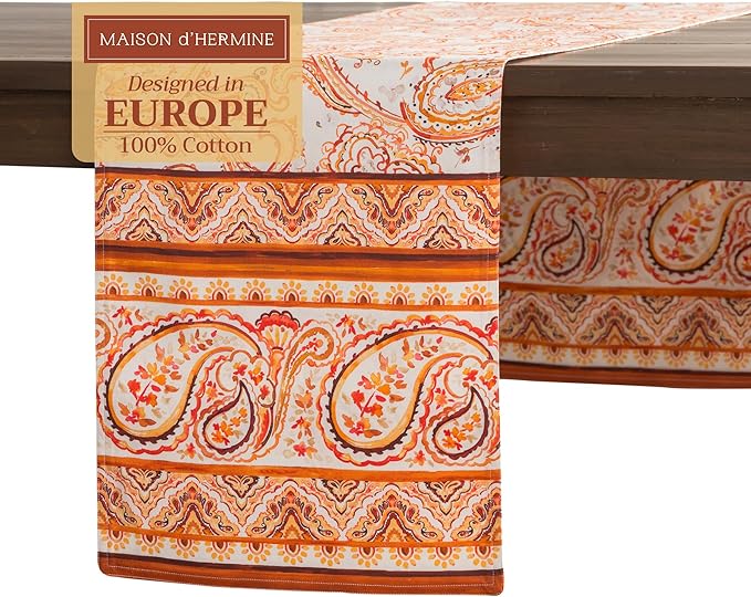 Maison d' Hermine Table Runner 100% Cotton Double Layer Table Runners 108 inches Long for Thanksgiving Christmas Decorations Home Kitchen Dining Party Wedding (Palatial Paisley, 14.5" x 108")