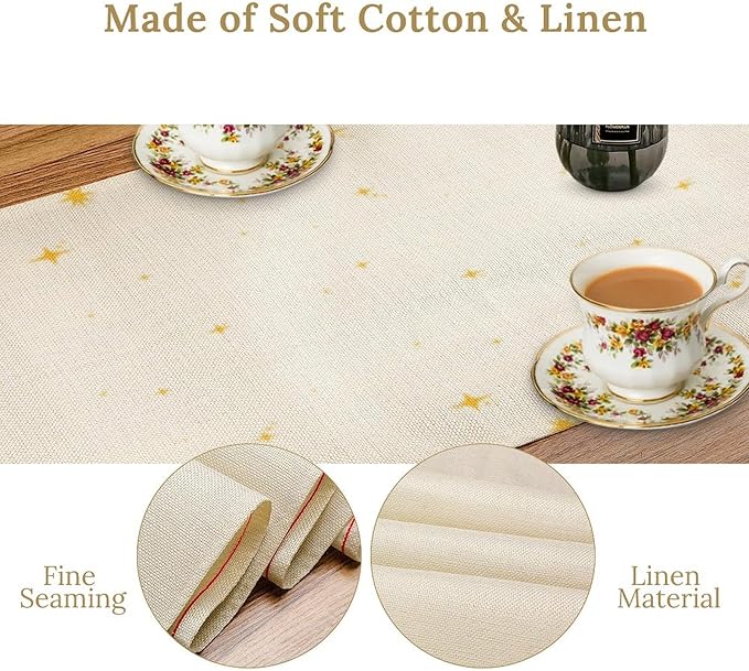 Mushroom Kitchen Table Runner, Gothic Moon Star Plants Witchy Moonlit Flower Butterfly Table Runner for Kitchen Dinner Living Room Drapes, 13x108 Inch White