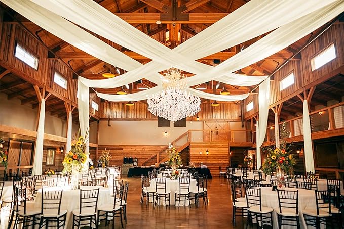6 Panels Ivory Ceiling Drapes for Wedding 5ftx10ft Wedding Arch Draping Fabric Cheesecloth Sheer Curtain Romantic Decorations for Party Banquet Ceremony Stage