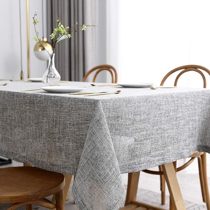 maxmill Flaxy Faux Linen Tablecloth with 2-Tone Slubby Yarn Texture Wrinkle Resistant Anti-Shrink Soft Table Cloth for Kitchen Dining Restaurant Tabletop Rectangle 60 x 120 Inch Light Gray