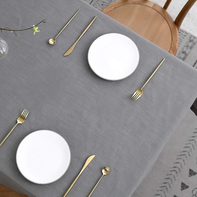 maxmill Lux Faux Linen Tablecloth with Slubby Yarn Textured Weaves Wrinkle Resistant Anti-Shrink Soft Table Cloth for Kitchen Dining Restaurant Tabletop Rectangle 60 x 120 Inch Neutral Gray