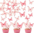 Ephlyn 40Pcs Edible Butterfly Cupcake Toppers 3D Butterfly Cake Picks Mixed Color Cake Decorations for Baby Shower Wedding Kids Birthday Party Supplies Pink