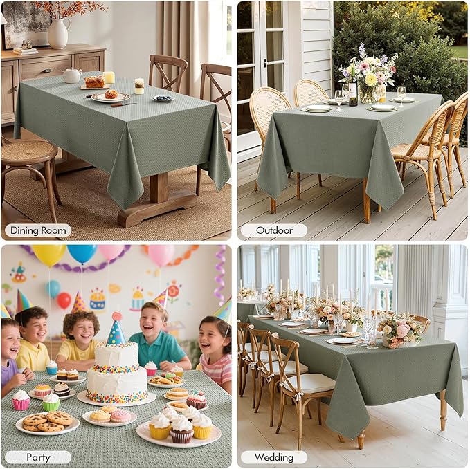 MIULEE Olive Green Linen Cottton Table Cloth Rectangle Tablecloth Waterproof Spillproof Cross-Star Textured Table Cltoth Decorative Farmhouse Style for Dining Party Weddings 60x84 Inch