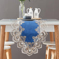 Vintage Lace Dining Table Runner, 108 Inches Macrame Coffee Table Runners for Kitchen Home Christmas Party Decorations (16x108 inch,Blue)