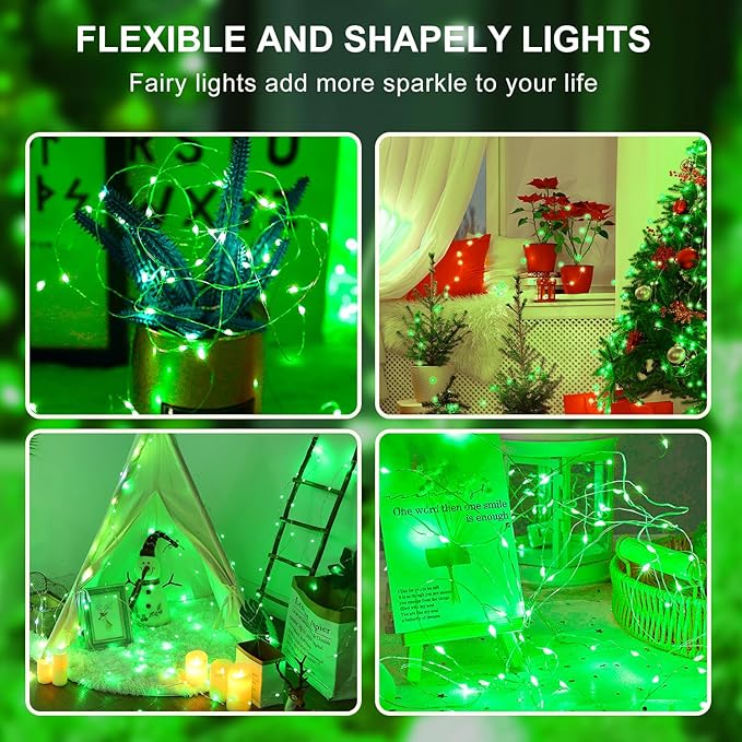 Aogist 24 Pack Fairy Lights 3 Modes 7ft 20 LED Waterproof,Battery Operated Silver Wire Firefly Starry Moon Mini String Lights for Mason Jars Christmas DIY Crafts Wedding Party Bedroom,Green
