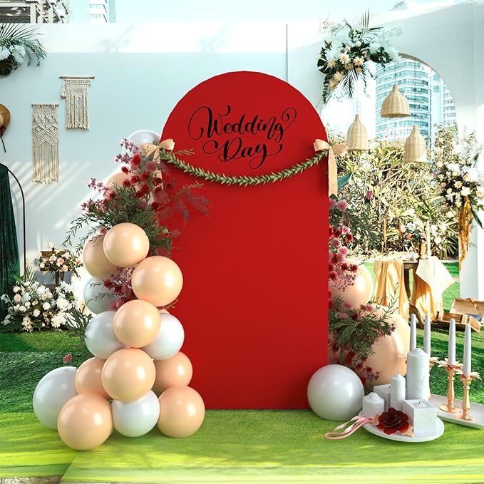 bricia Wedding Arch Backdrop Stand Cover, 6FT Double Sided Stretchy Arch Cover Fitted Wedding Birthday Party Banquet Decoration (Red 72''Lx31.2''W)