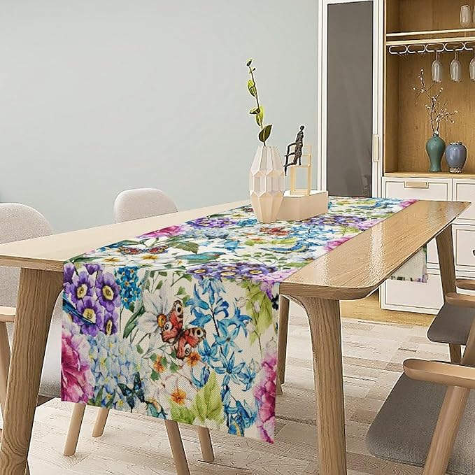 Brown Bird Floral Table Runner Spring Flower Kitchen Table Decoration Suitable for Family Dinner Decoration 13x36 Inch