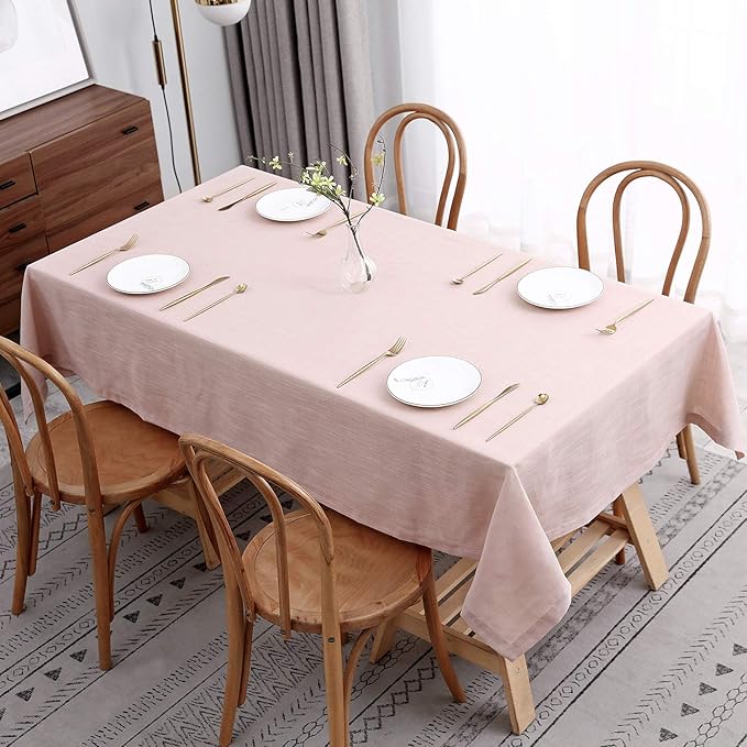 maxmill Lux Faux Linen Tablecloth with Slubby Yarn Textured Weaves Wrinkle Free Anti-Shrink Soft Table Cloth for Kitchen Dining Tabletop for Outdoor and Indoor Use Rectangle 60 x 84 Inch Blush