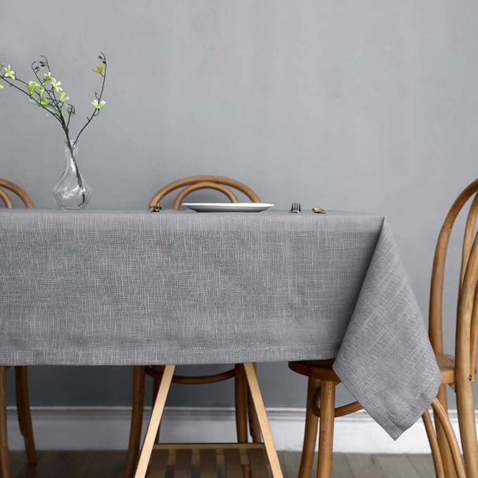 maxmill Lux Faux Linen Tablecloth with Slubby Yarn Textured Weaves Wrinkle Resistant Anti-Shrink Soft Table Cloth for Kitchen Dining Restaurant Tabletop Rectangle 60 x 120 Inch Neutral Gray