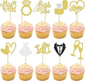 30 PCS Bride to Be Cupcake Toppers Glitter Wedding Cupcake Toppers I Do Love Heart Ring Miss to Mrs Cupcake Picks for Bridal Shower Wedding Engagement Party Cake Decorations Supplies Gold