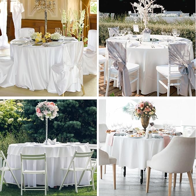 Round Tablecloth 120 Inch 10 Pack White Tablecloths Washable Decorative Linen Polyester Table Clothes Cover for Dining Table Banquets Buffet Parties and Wedding