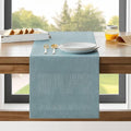 ZeeMart Linen Textured Border Table Runner, 14 x 60 Inch Blue, Farmhouse Style Dusty Blue Table Runners 60 Inches Long, Easy Care Everyday Polyester Table Runner