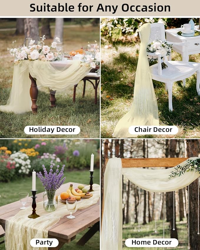 Beige Cheesecloth Table Runner 120 Inch, Summer Boho Gauze 10 FT, Rustic Cheese Cloth Table Runner for Wedding, Baby Bridal Shower, Party, Farmhouse Centerpiece Home Decorations