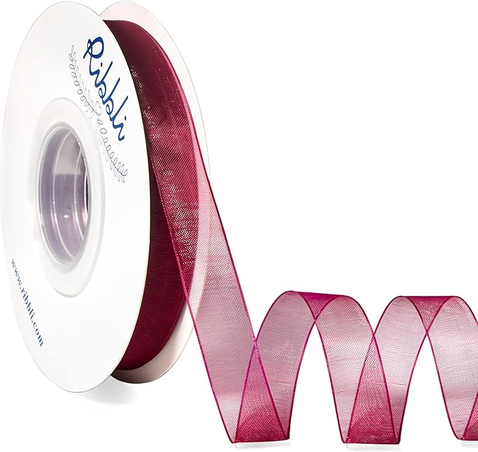 Ribbli Wine Red Organza Ribbon,1/2 Inches x Continuous 50 Yard,Wine Sheer Ribbon for Gift Wrapping,Cookie Wrapping,Wedding Decoration,All Crafting and Sewing