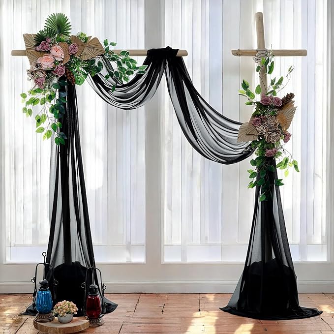 MDS Halloween Chiffon Draping Fabric - 2 Panel, 30" Wide x 20ft Long - Sheer Spooky Arbor & Canopy Drapery for Haunted House Backdrops, Party Ceilings, DIY Costumes & Themed Events - Black