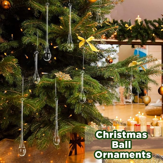 22 Pcs Clear Glass Teardrop Christmas Ornaments Crystal Raindrop Hanging Ornaments Crystal Chandelier Drop Pendant Icicles Decorations for Christmas Tree Winter Party Supplies (4 Medium Size)