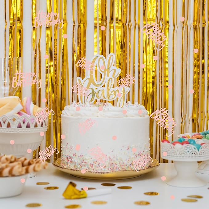 300pcs Rose Gold Happy Birthday Confetti for Table and Disc Glitter Confetti for Birthday Table Decor