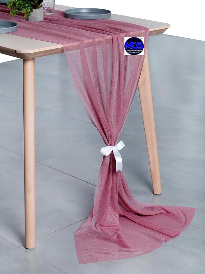 MDS Halloween Chiffon Table Runner - 20 Pack, 29 x 170 Inches, 14ft Each - Sheer Spooky Table Runners for Haunted House Parties, Trick-or-Treat Tables, Witchy Décor, Wedding & Events - mauva