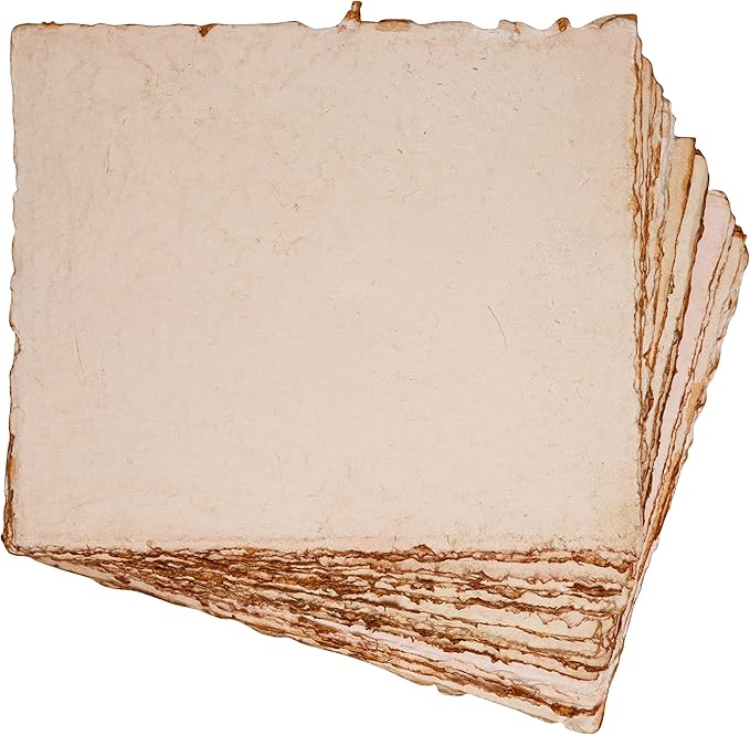 Wanderings Handmade Deckled Edge Vintage Paper - 10"x12" - Thick 300 GSM - Pack of 25 - Watercolor, Mixed Media for Artists, Writers, Bookmaking, Arts & Crafts - 100% Recycled Cotton