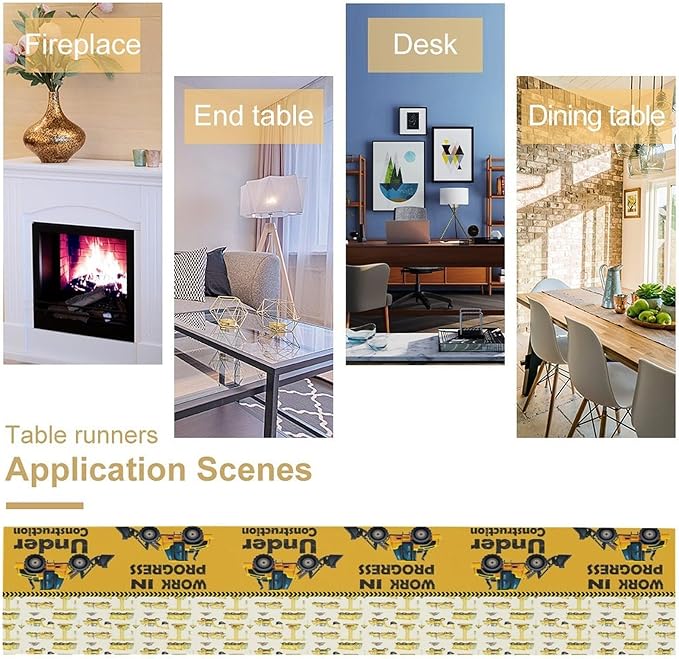 Cartoon Car Table Runner,Boys Kids Construction Vehicles Truck Yellow Print Tablecloth Burlap for Hotel Indoors Outdoor Dining Room Kitchen Home Decor,W13X L80 in