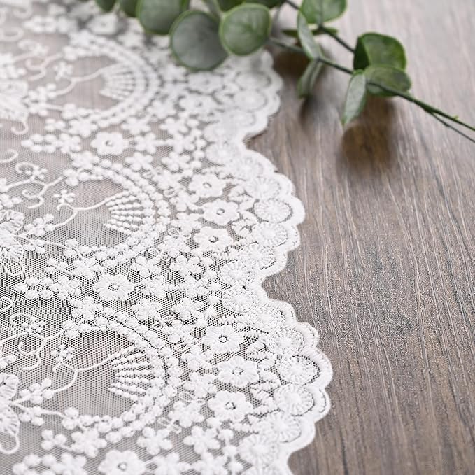 White Lace Table Runner 72 Inches Long,Table Decoration ,Vintage Kitchen Dining Table Decoration ,Table lace Runner, Exquisite Lace Fabric for Wedding /Reception Bridal Shower /Holiday Party