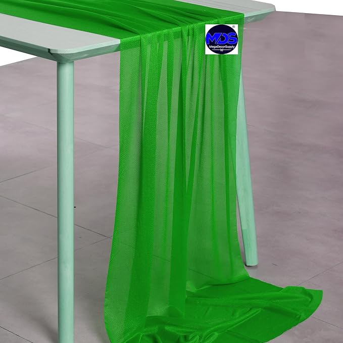 MDS 2 Pack 10ft Chiffon Table Runner 29 x 120 Inches Sheer Wedding Runner Romantic Rustic Table Runner for Wedding Decorations, Birthday Parties, Bridal Shower Party Arch Decor - Green