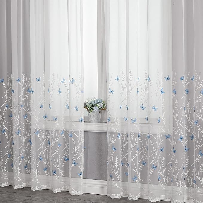 VISIONTEX White Sheer Voile Curtains, Decorative White Embossed Drip Rod Pocket Window Drapes for Home Kitchen, Living Room and Bedroom 54 x 72 Inch, Set of 2 Curtain Panels