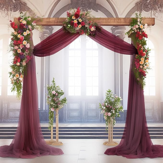 gogoparti Wedding Arch Draping Fabric Burgundy Arch Drapes Sheer Backdrop Curtain for Ceremony Parties Photo Booths Weddings Decor 19Ft Length x 28" Width 1 Panel