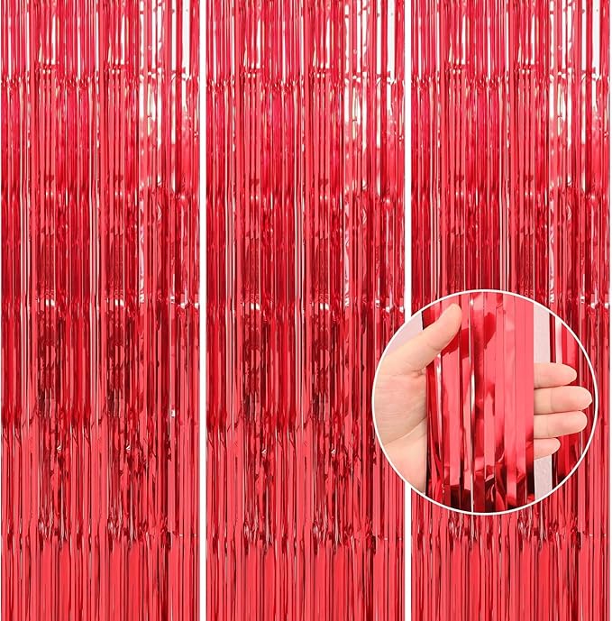 Crosize 8 Pack 3.3 x 9.9 ft Red Foil Fringe Curtains Party Decorations, Red Tinsel Curtain Backdrop for Parties, Door Streamers, Glitter Streamer Backdrop for Birthday Decoration