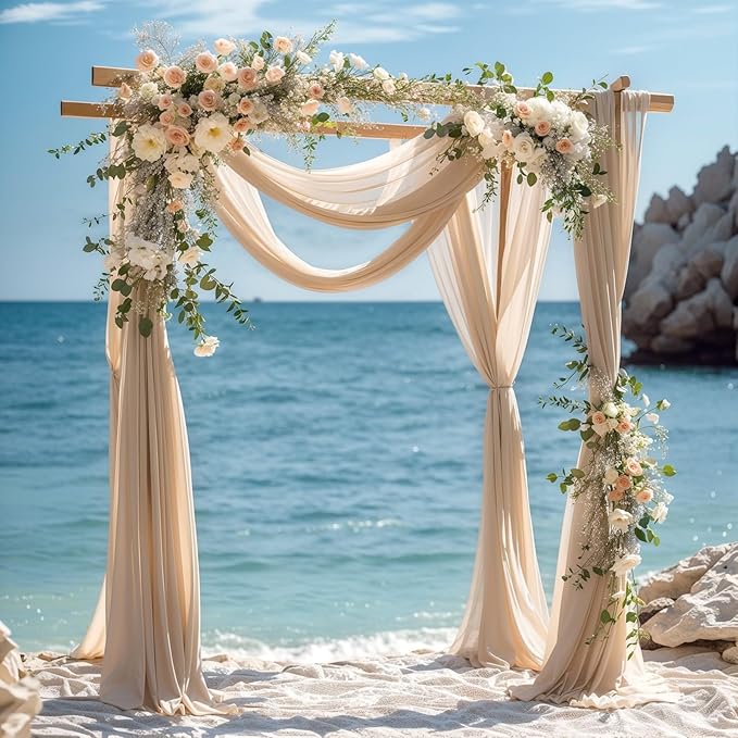 Wedding Arch Draping Fabric, 2 Panels 28" x 19Ft Deep Champagne Wedding Arch Drapes Sheer Backdrop Curtain for Wedding Ceremony Party Ceiling Decor