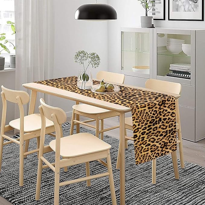 Leopard Print Dinning Table Runner, Cotton Linen Rustic Cottage Country Farm Safari Wildlife Fur Print Table Runners for Table Dresser Runner Dinning Kitchen Party Holidays Home, 13x70 Inch