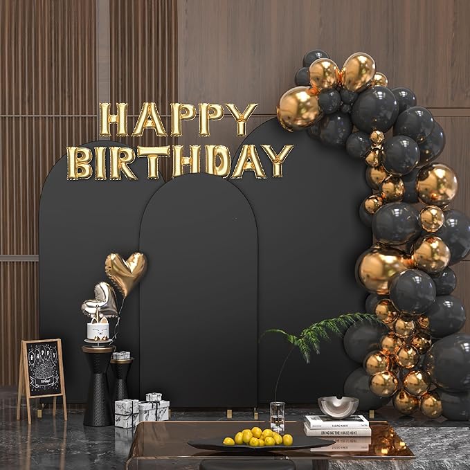 Spandex Anti Wrinkle Arch Backdrop Cover - High Elastic Fitted Arch Stand Cover Set of 3, Black Round Top Chiara Backdrop For Wedding Birthday Party Garden Decor 6Ft, 6.6Ft, 7.2Ft