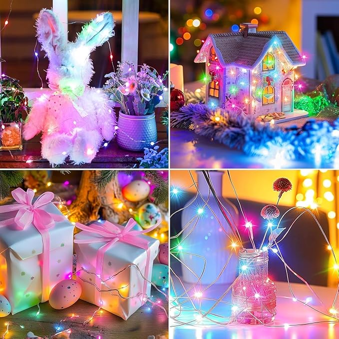 LAMPHOME 20 Pack Easter Fairy Lights Battery Operated - 7ft 20 LED Copper Wire Mini String Light Firefly for Mason Jars DIY Crafts Christmas Wedding Party Centerpiece Table Easter Decor,Multicolor